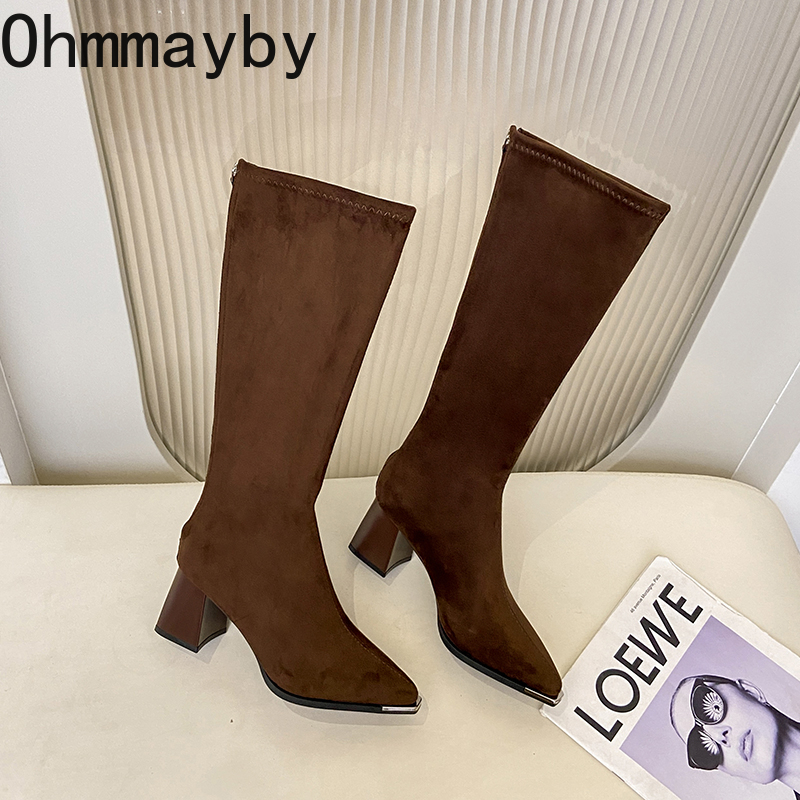 Autumn Winter Sued Women Loots Boots Fashion Pointed Toe Shoes Street Style Party Stripper Female Thick Heel High Booties