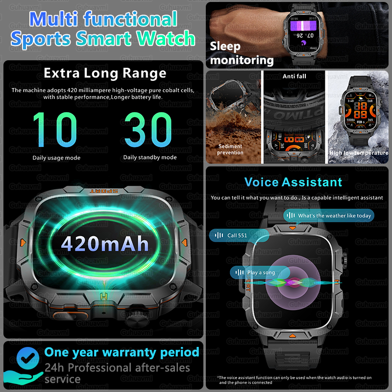 2025 New For Xiaomi Military Grade Smart Watch Men 1.96" AMOLED Screen 5ATM Waterproof Sports Fitness Tracker BT Call Smartwatch