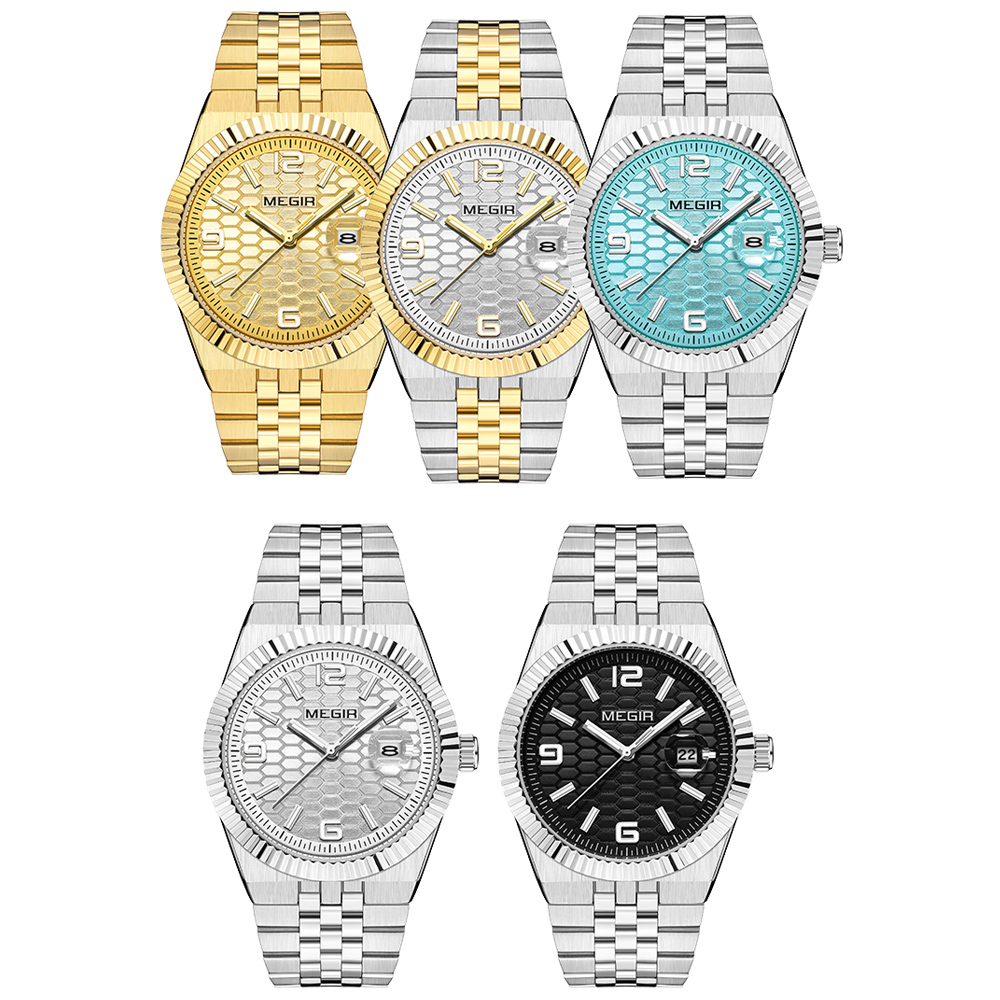 MEGIR Luxury Business Man Week Date Luminous Waterproof Watches for Men Stainless Steel Quartz  Fashion Men's Wristwatch