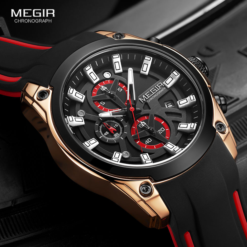 MEGIR Fashion Watches Men Silicone Strap Chronograph Quartz Watch Luxury Top Brand Military Sport Wristwatch Luminous Waterproof