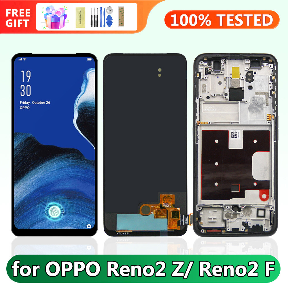 Screen for Oppo Reno2 Z Reno 2 Z PCKM70 Lcd Display Digital Touch Screen with Frame for Oppo Reno2 F CPH1989 Screen Replacement
