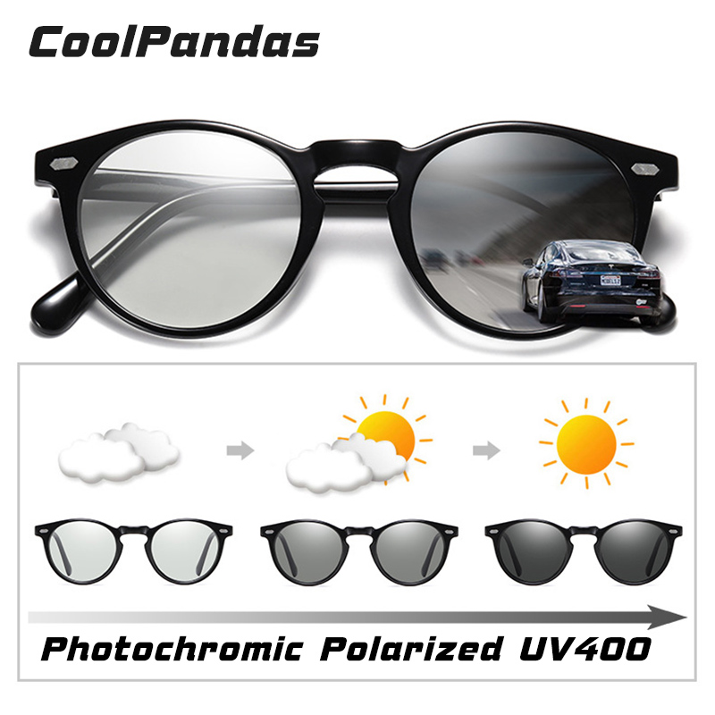 CoolPandas Unisex Photochromic Sunglasses Polarized Men Women Driving Glasses TR90 Small Round Lens Anti-Glare lunette de soleil