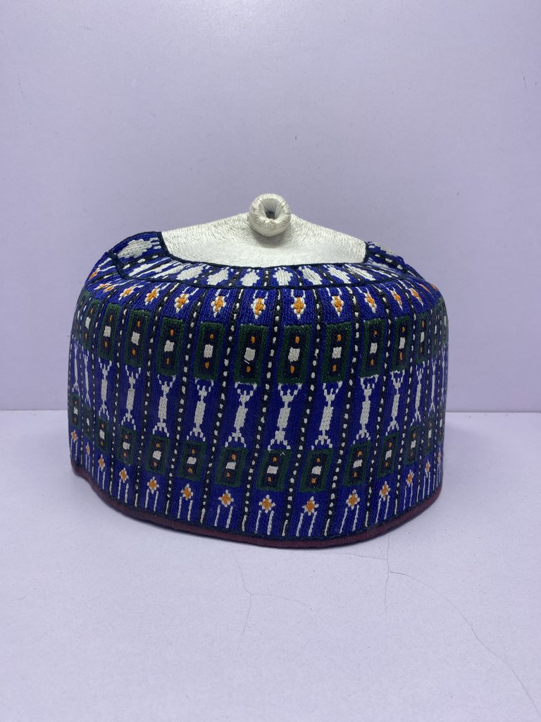 Blue Strapped – Hausa/Fulani Cap, Kufi, Handwoven Cap, Zawa