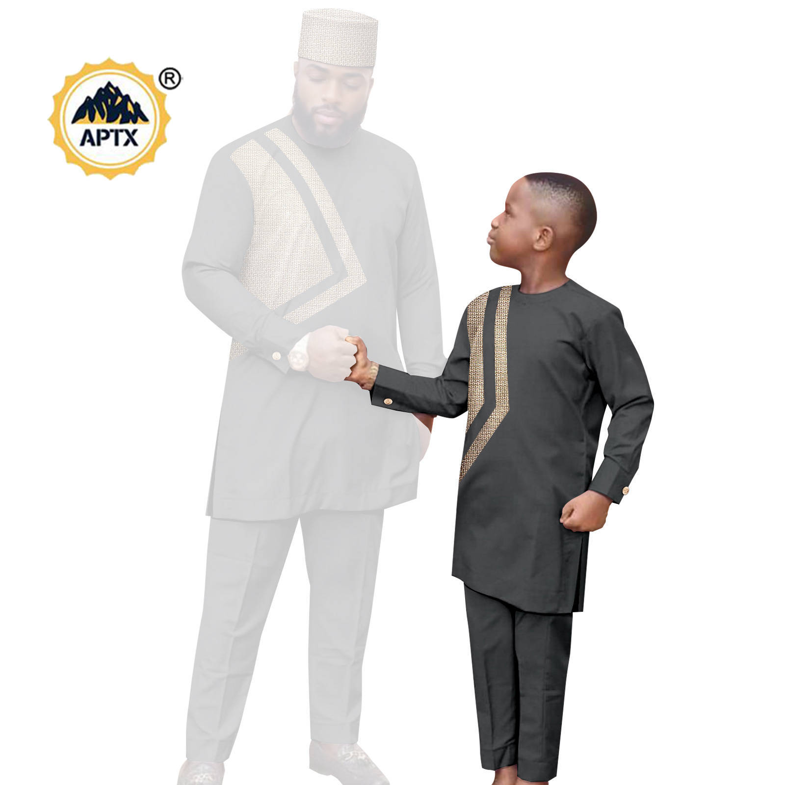 African Clothes for Family Dashiki Men Outfits Hat Top Shirt and Pant Sets Bazin Riche Father and Son Children Outwear 24F024