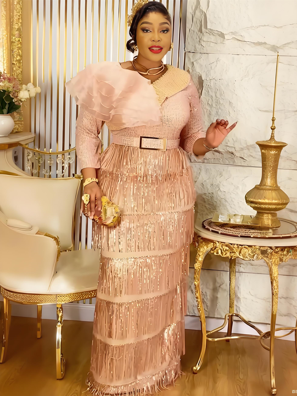 Plus Size African Party Dresses for Women 2025 New Dashiki Tassel Sequin Wedding Evening Gown Elegant Turkey Muslim Maxi Dress