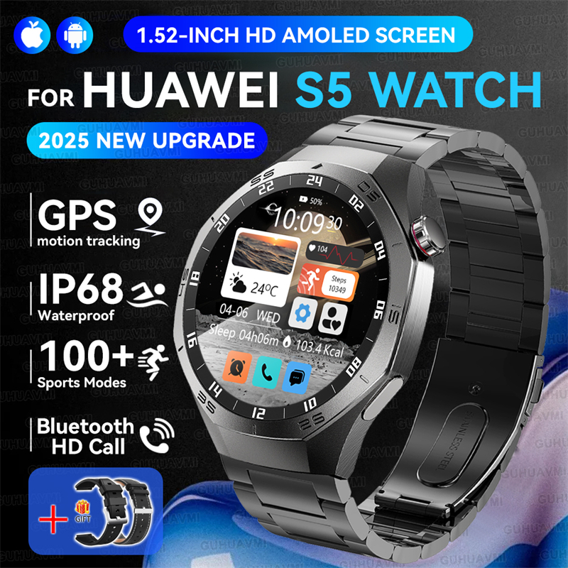 2025 New GUHUAVMI GT5 Pro Smart Watch Men HD AMOLED Screen GPS Motion trajectory HeartRate Bluetooth Call 1.52" SmartWatch IP68