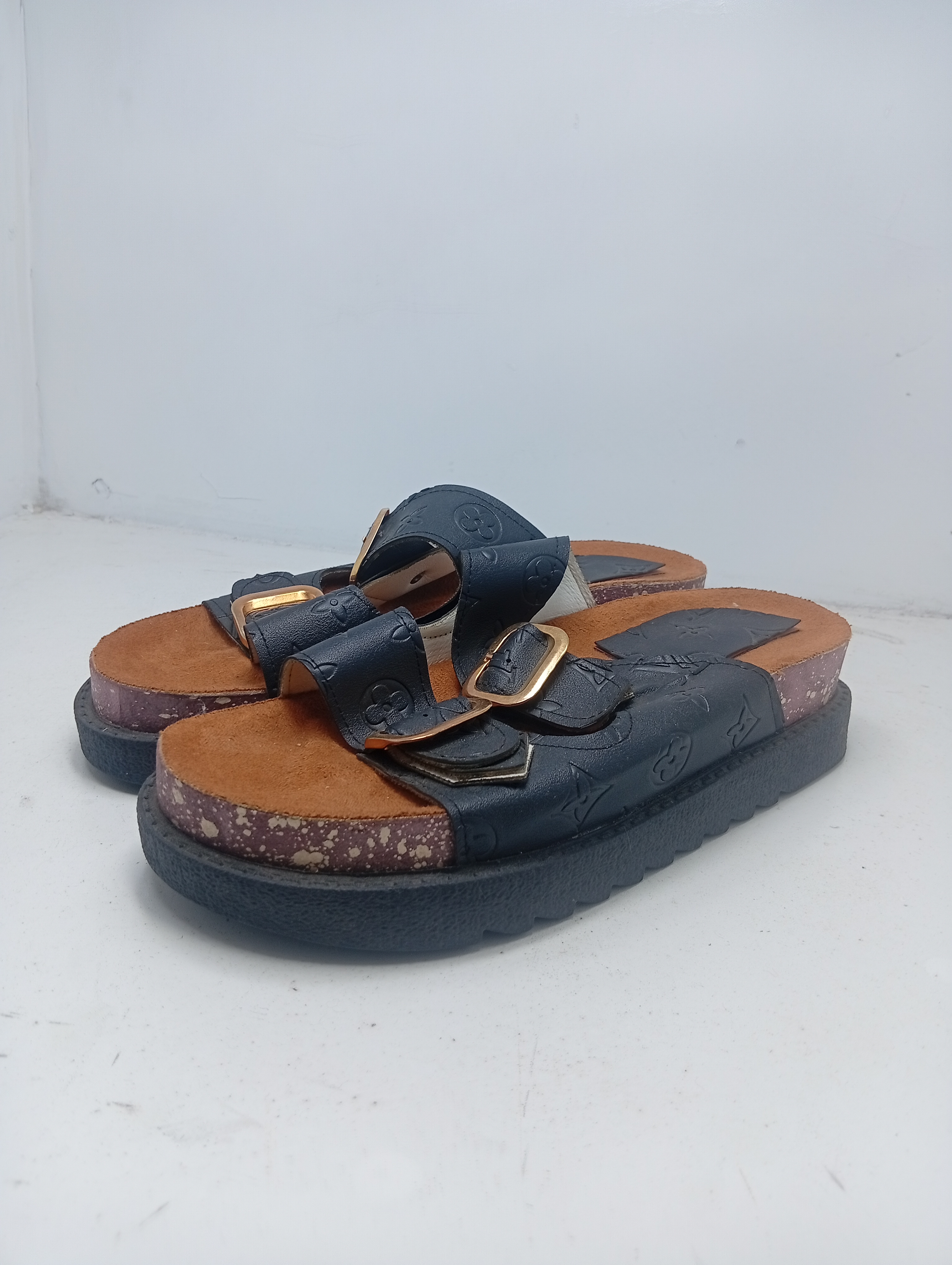 Men's Premium Leather Sandals with Monogram Pattern