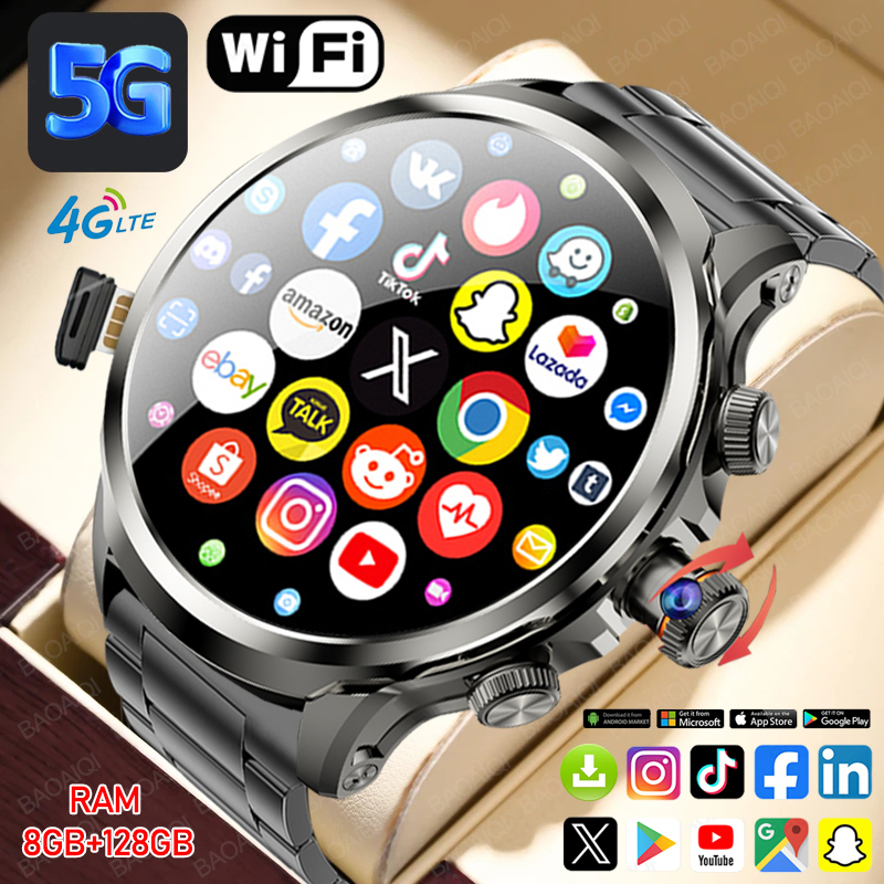 5G/4G Smart Watch 1.95 inch 680*680 AMOLED Screen 8GB+128GB RAM 900W Camera GPS WIFI Google APPS Download Android 9.0 Smartwatch
