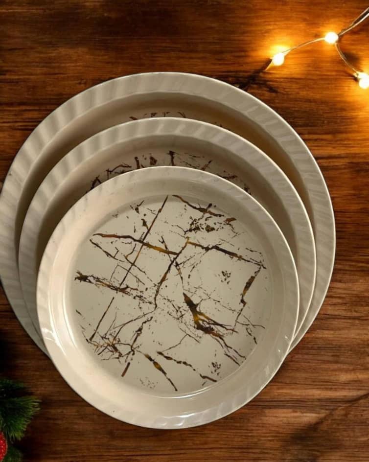 Marble-Effect Ceramic Dinner Plates Set