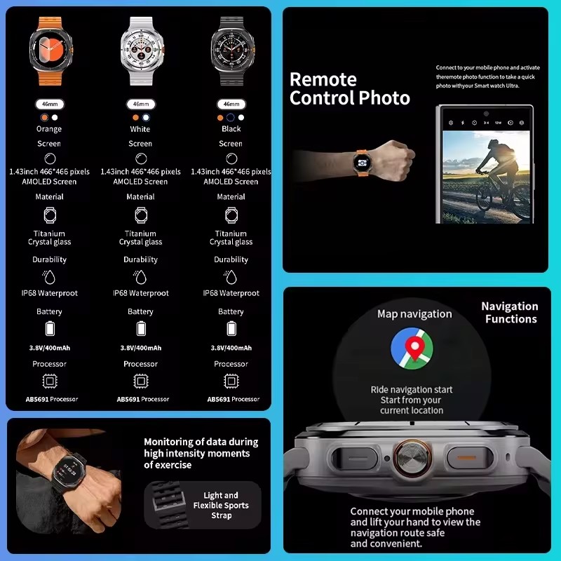 2025 New GPS Smart Watch 7 Ultra Men 47MM AMOLED Screen Multi-Function Compass Sports Fitness Tracker Health Women Smart Watch