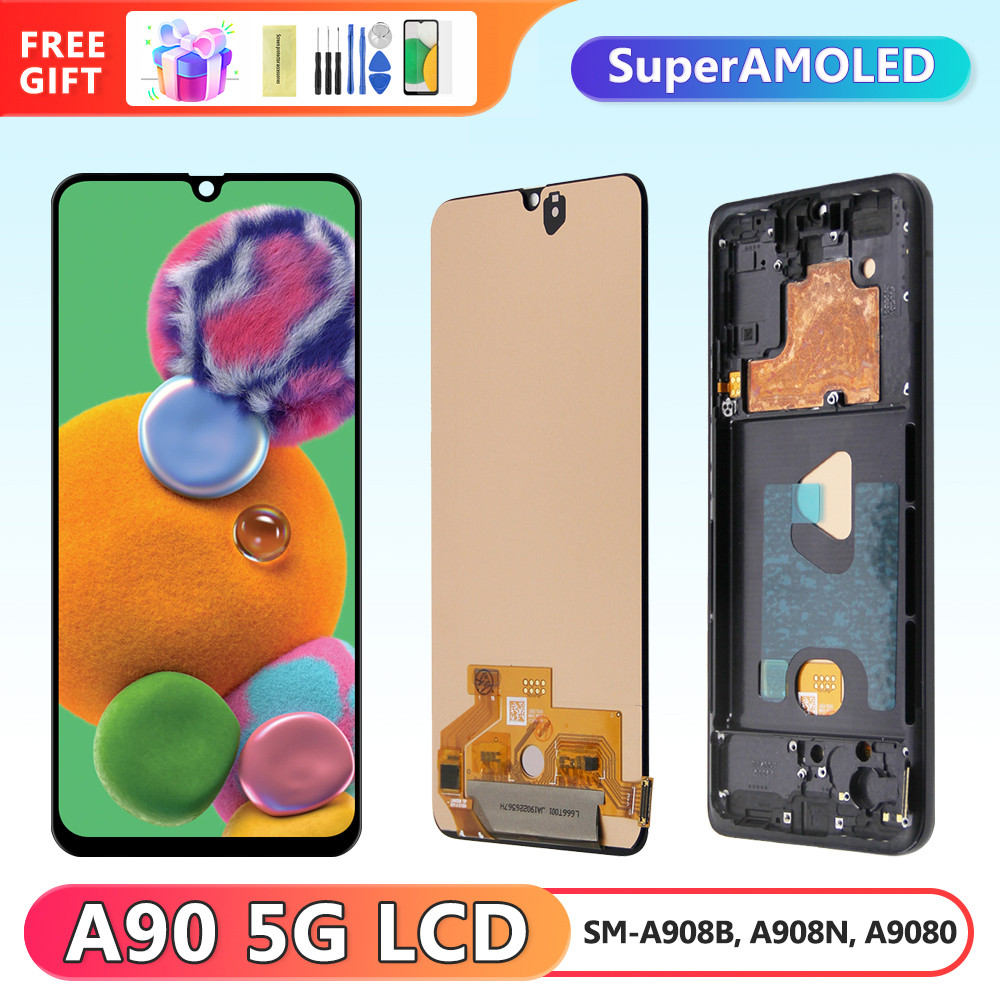 Spuer AMOLED A90 5G Display Replacement, for Samsung Galaxy A90 5G A908 A908B A9080 Lcd Display Digital Touch Screen with Frame