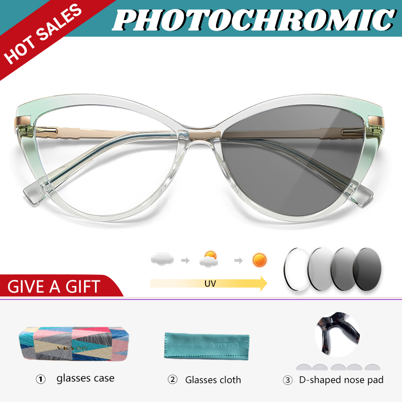 VKYEE Cat Eye Photochromic Anti Blue Ray Reading Glasses Women Myopia Hyperopia Prescription Custom Optical Eyeglasses PFD2111