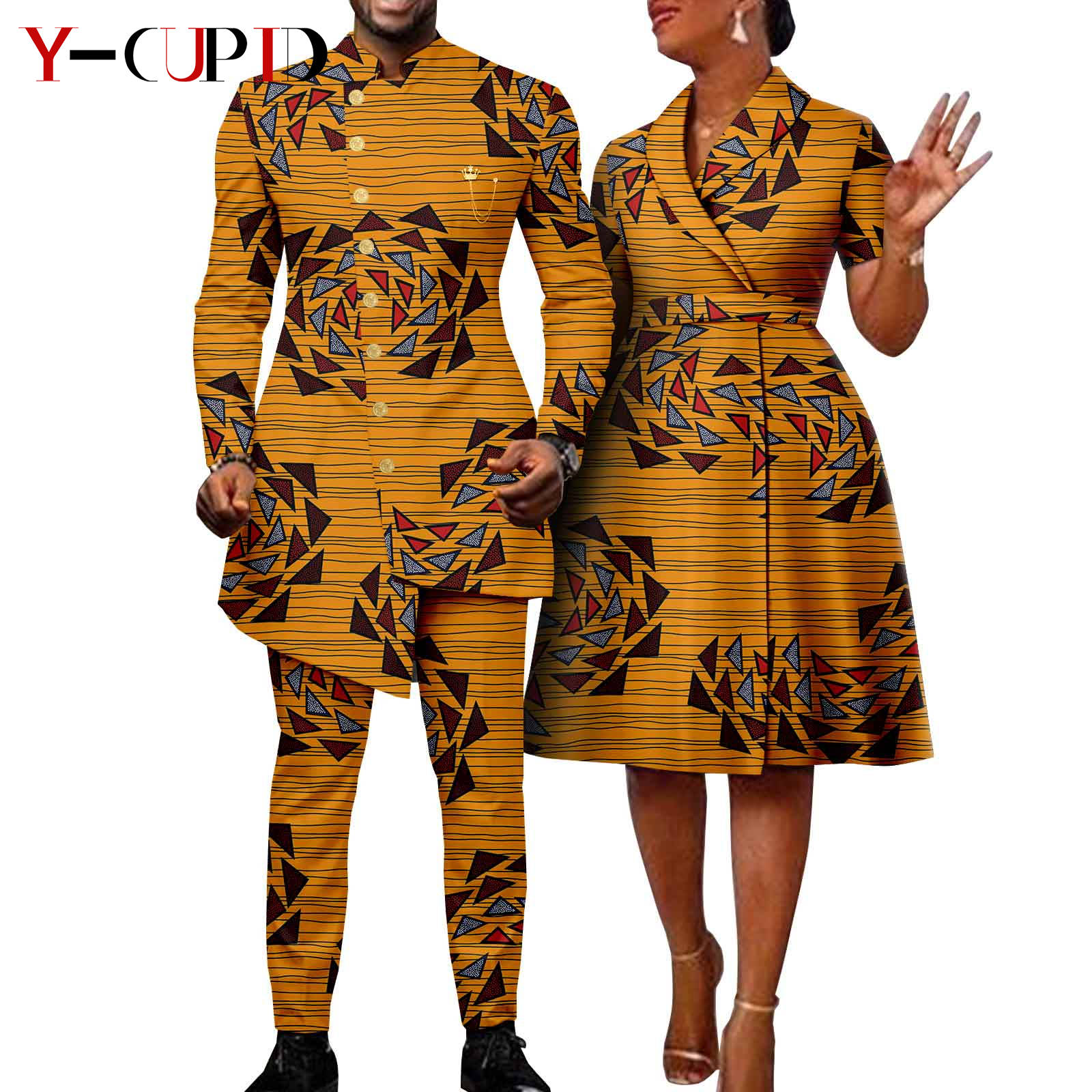 African Suits for Men Single Breasted Fit Jackets Matching Couple Outfits Bazin Riche Dashiki Print Dresses Trench Coats Y23C007