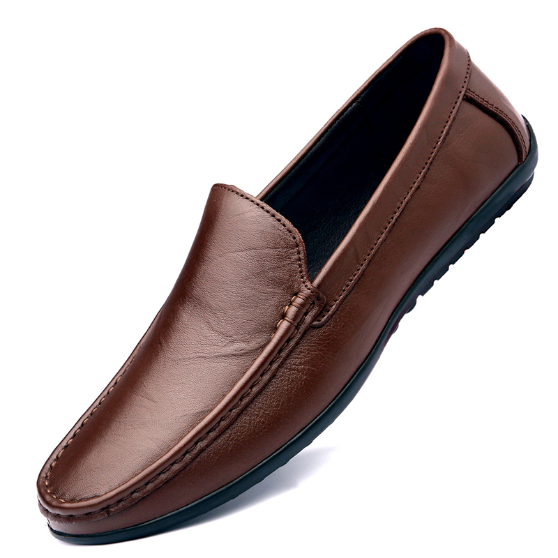 Spring Genuine Leather Men's Loafers Handmade Moccasins Casual Shoes Soft Sole Mens Business Flat Brown Minimalist Leather Shoes
