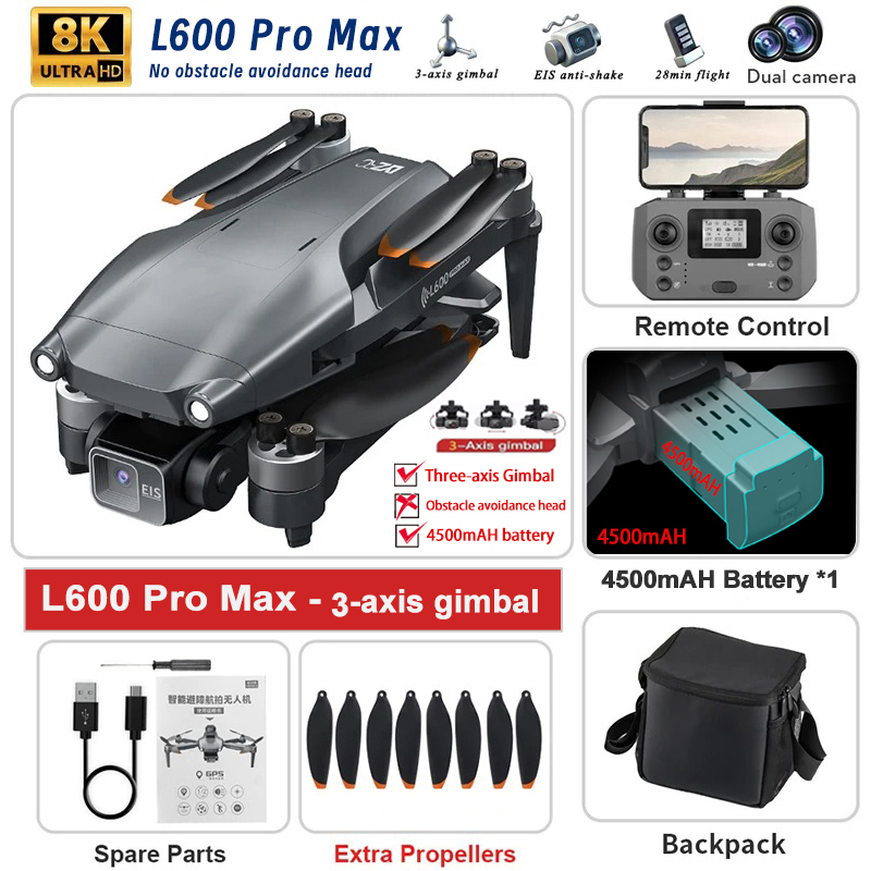 L600 Pro MAX/Pro GPS Drone 4K Professional HD Camera 3-axis gimbal Aerial 5G Wifi Obstacle Avoidance Brushless FPV RC Quadcopter