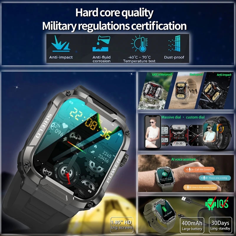 2025 New For Xiaomi Military Smart Watch Men Waterproof Outdoor Sports Fitness Tracker Health Monitor 2.10" BT Call Smartwatch