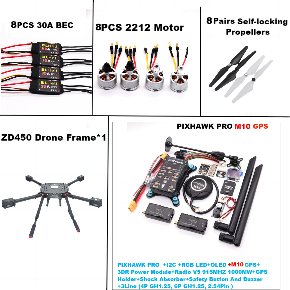 F450 PIXHAWK PRO M10 Dual motor Flight FiberFrame Kit Ardupilot 100MW Radio Telemetry Quadcopter BLHELI 30A ESC 2212 Motor