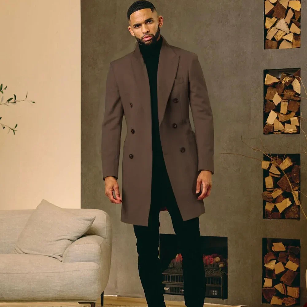 Regular Suit with Vintage Notch Lapel Long Coat Men Solid Color Formal Business Suits Coat Customization Coarse Woolen Fabrics