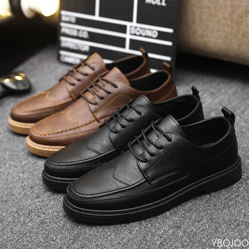 Men's Casual Leather Shoes Trendy Summer Breathable Black Work Shoes Casual Classic Fashion Formal Comfortable Flat Shoes