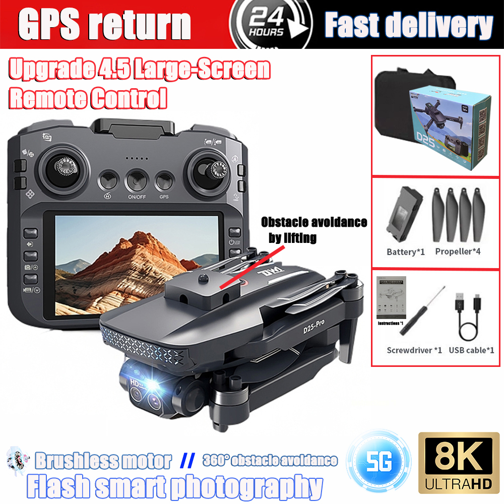New Drone 8K Professional GPS HD Camera Drones 5G WIFI FPV Video 4k UAV 4.5 Inch Large Screen Remote Control RC Dron D25 PRO MAX