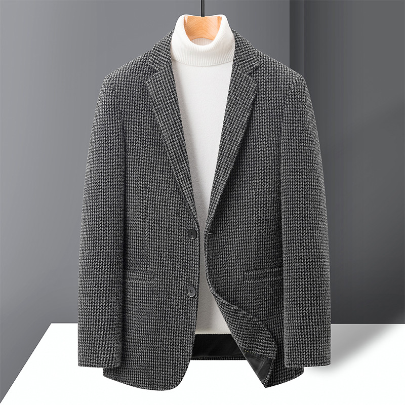 New Men's Medium Length 70 Wool Double-sided English Style Fashion with Down Lining Casual Solid Color 90 White Duck Down Blazer