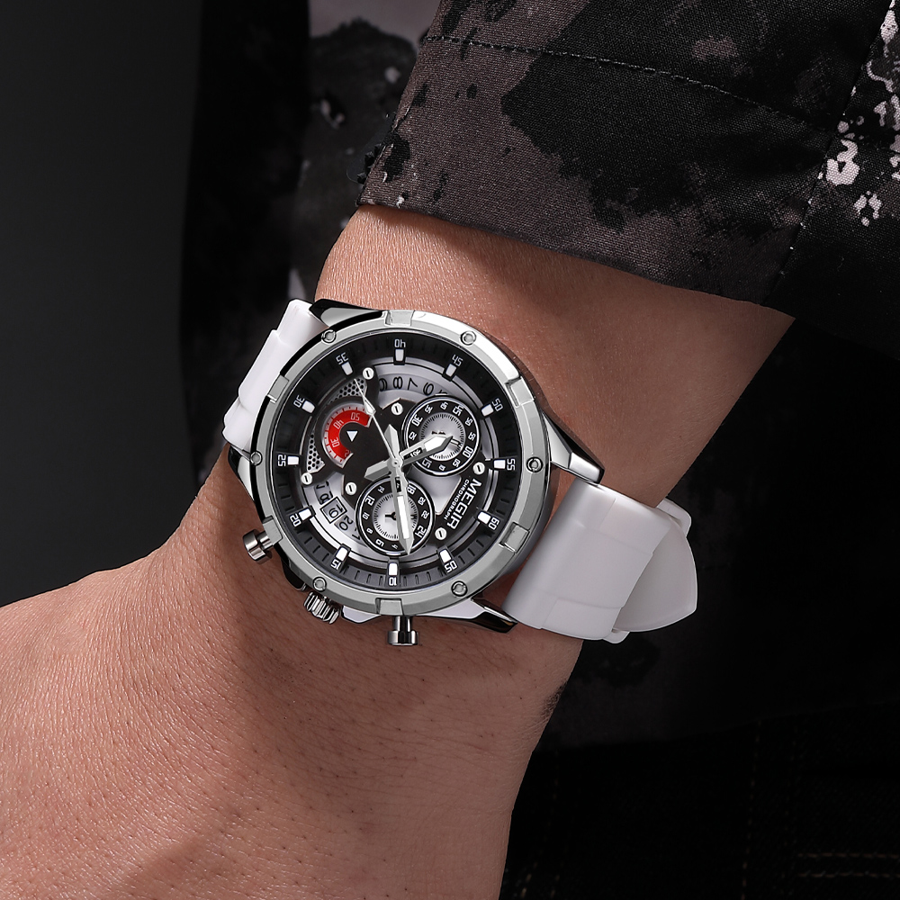 MEGIR Man Watch Quartz Waterproof Luxury Luminous Date Chronograph Silicone Men Wristwatch Military Sports Men's Watches
