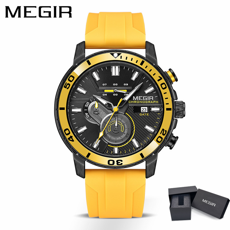 MEGIR 2224 Men's Quartz Watch Sport Fashion Creative Waterproof Silicone Strap Chronograph Night Light Date Watches for Man