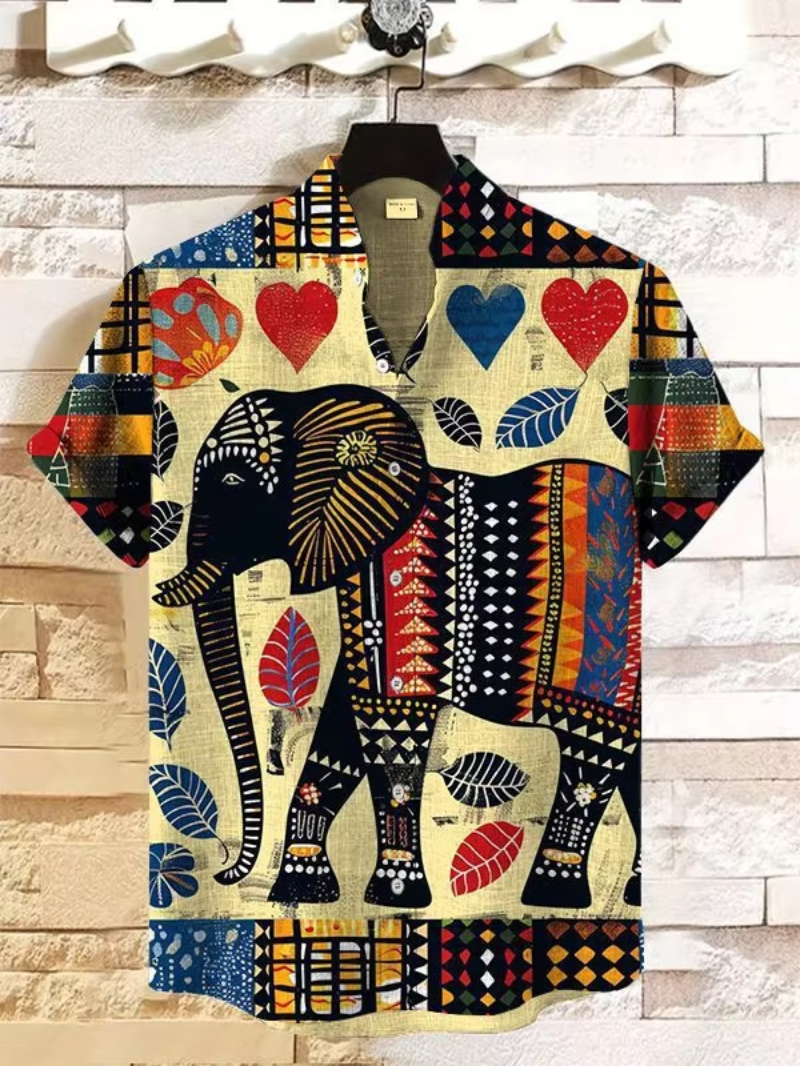 Vintage African Style Men's Shirts Ethnic Tribal Short Sleeve Shirts Tops Fashion Casual Vacation Button Down Blouse 2025 New
