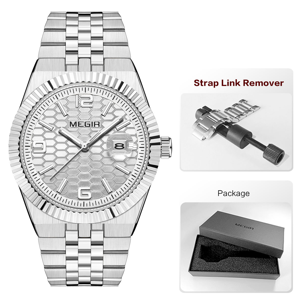 MEGIR Quartz Watch for Men Fashion Simple Business Style Analog Wristwatch with Stainless Steel Strap Date Luminous Hands