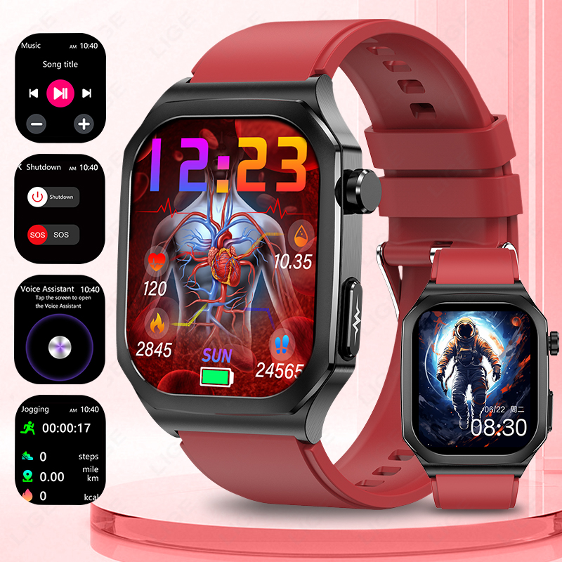 LIGE Smart Watch Men ECG 2.04inch AMOLED Heart Rate Blood Uric Acid Women's Health Monitoring Waterproof Fitness Smartwatch 2025