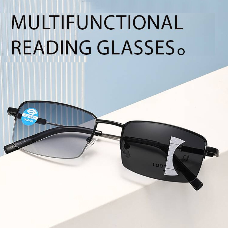 2025 Titanium Photochromeic Multifocal Reading Glasses Men Anti Blue Light Progressive Multifocus Reading Glasses Women 1.0-3.5