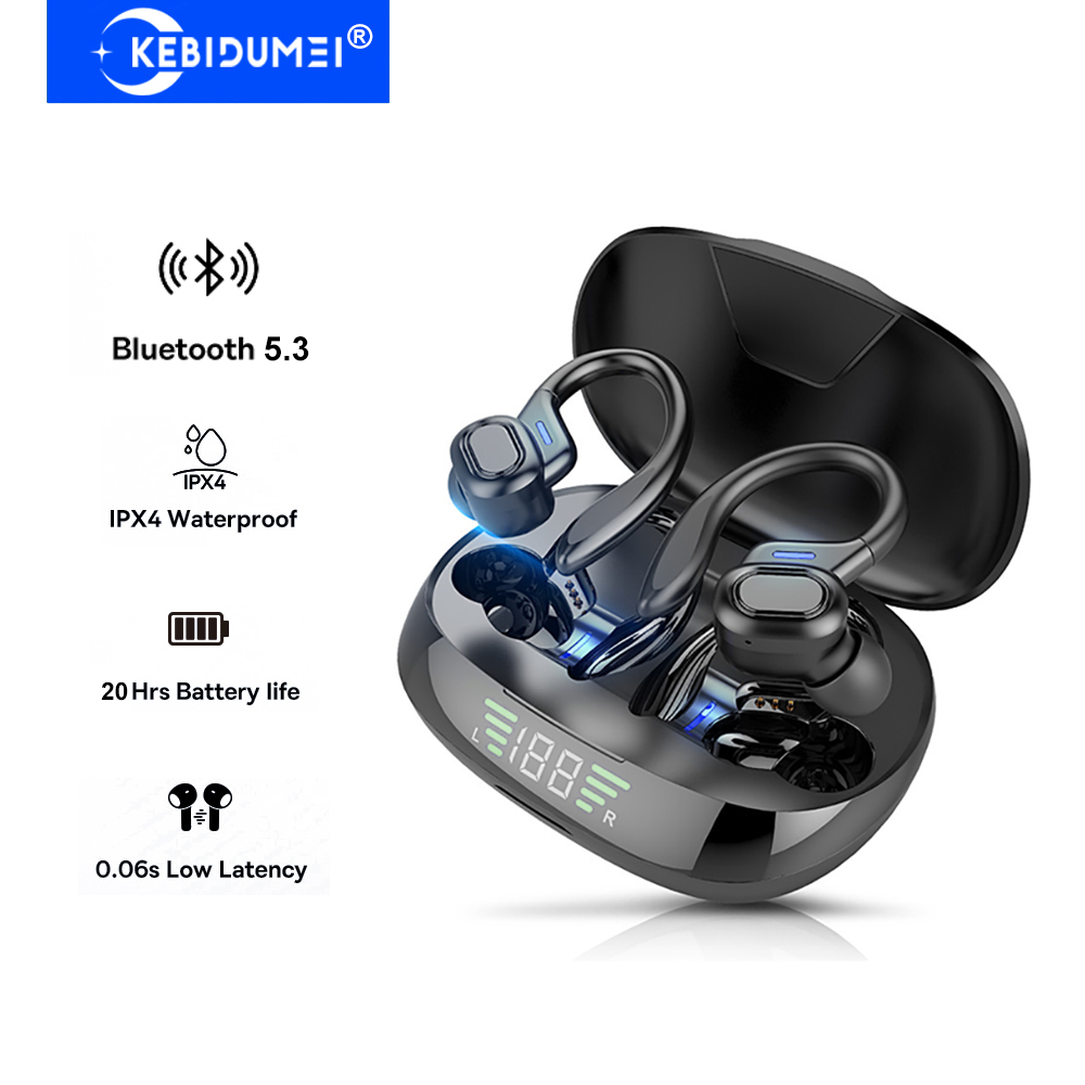 Open-Ear Earphones Ear Hook TWS Wireless Headsets Bluetooth Headphones HiFi Stereo Noise Reduction LED Display Sports Earbuds