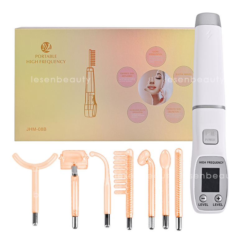 Darsonval New High Frequency Facial Machine Skin Therapy With 7 Neon & Argon Wands Remove Wrinkles Acne Facial Therapy Wand US e