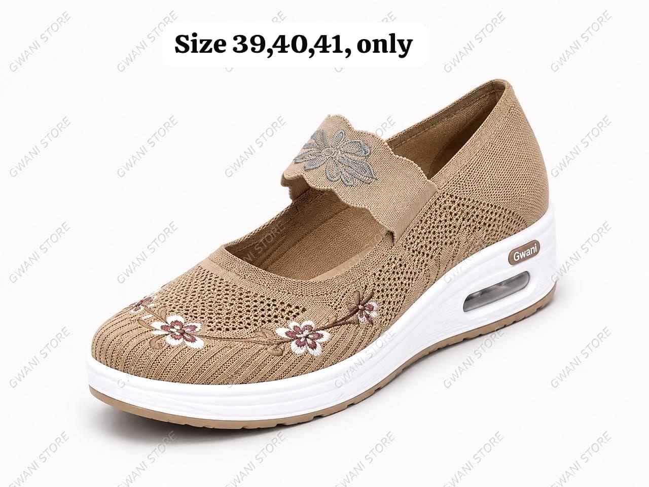 Gwani Women's Breathable Mesh Mary Jane Shoes with Floral Embroidery