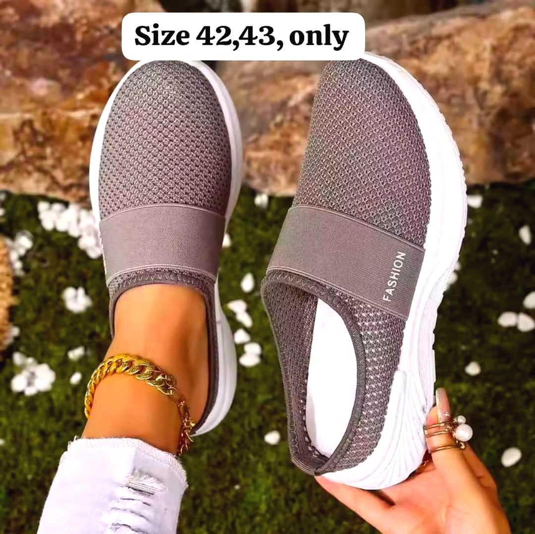 Grey Mesh Slip-On Fashion Sneakers