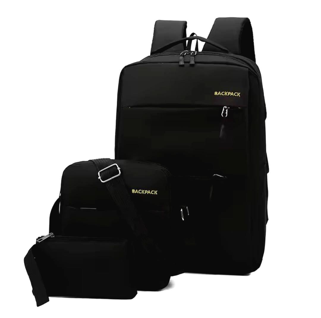 3-Piece Black Backpack Set for Men and Women