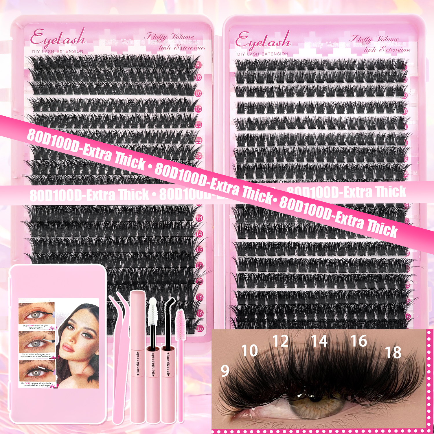 DIY Lash Extension Kit 720pcs Lash Clusters Individual Eyelashes Kit with Lash Bond and Seal Wispy Natural Mange Lashes