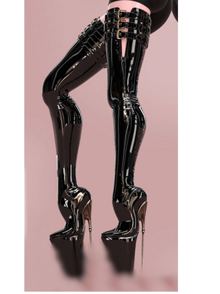 Black Patent Leather Platform Boots Thin High Heel Over Knee High Fashion Sexy Novel Western Winter Woman Shoes Zapatillas Mujer