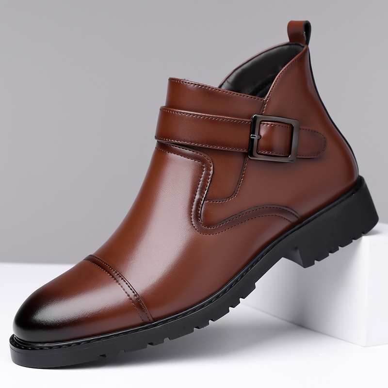 Winter New Mid Top Formal Business Shoes, Casual Leather Short Boots, Side Zipper Design, Waterproof and Windproof Riding Boots