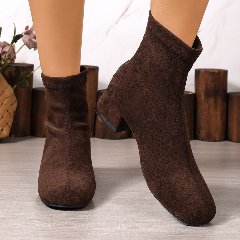 2026 New Mid Heels Women Suede Ankle Boots Winter Fashion Chunky Shoes for Woman Elegant Shoes Snow Chelsea Short Boots De Mujer