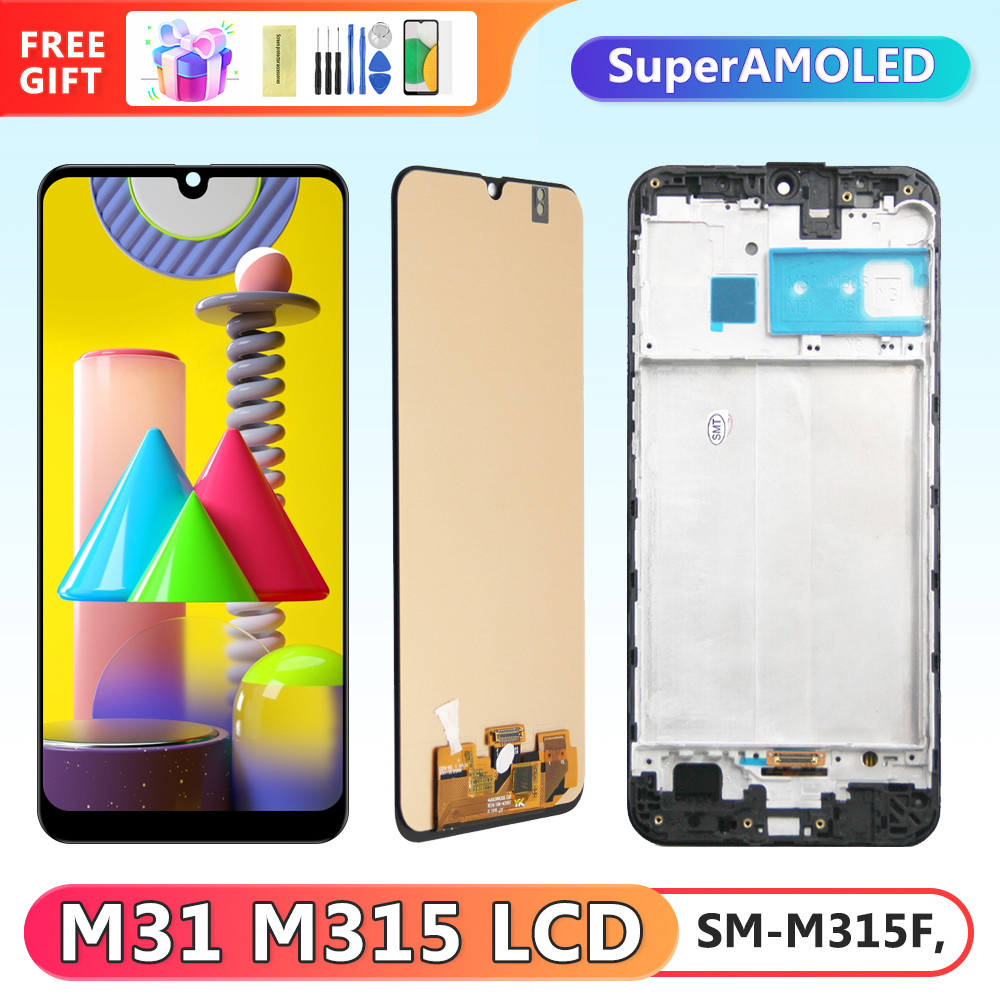 Super AMOLED M31 Display Screen, for Samsung Galaxy M31 M315 M315F Lcd Display Touch Screen Digitizer With Frame Replacement