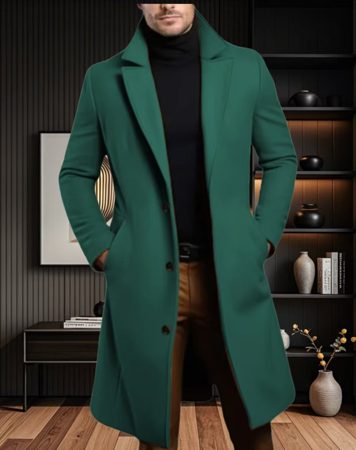 Men Lapel Coat Stylish Warm and Comfortable Black Trench Coat for Men Winter Autumn Overcoat Classic Lapel Daily Office