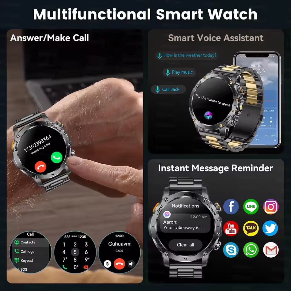 T-Rex 3 Military Grade 1000mAh Battery Smart Watch IP68 Waterproof GPS Bluetooth call AMOLED HD Men Sports 2025 New Smartwatch