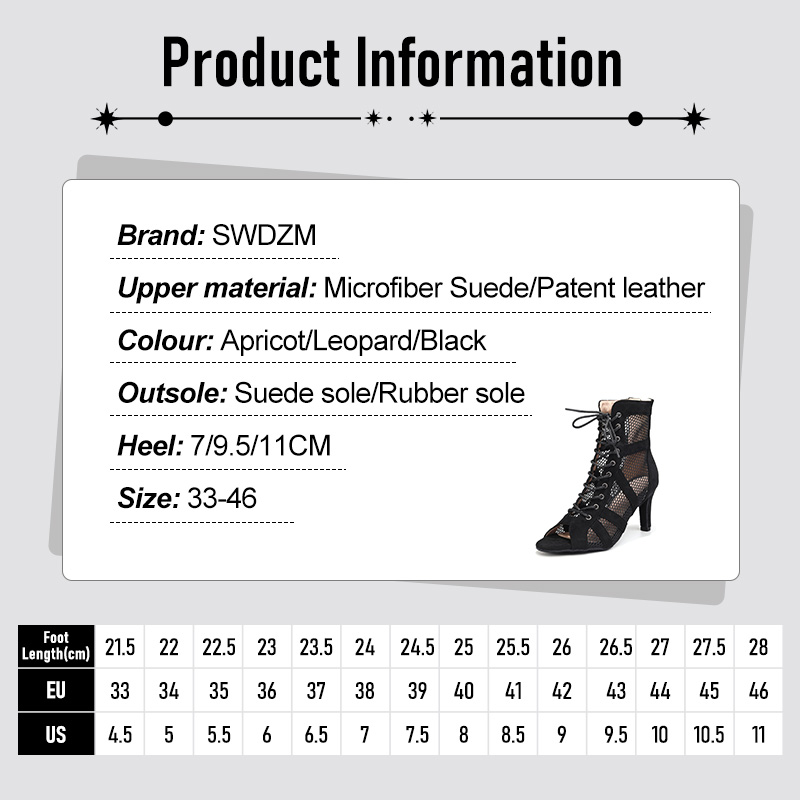 Women Latin Dance Shoes Black Boots High-Top High Heels Salsa Sandals Mesh Tango Boots Ladies Woman Party Ballroom Dance Shoes