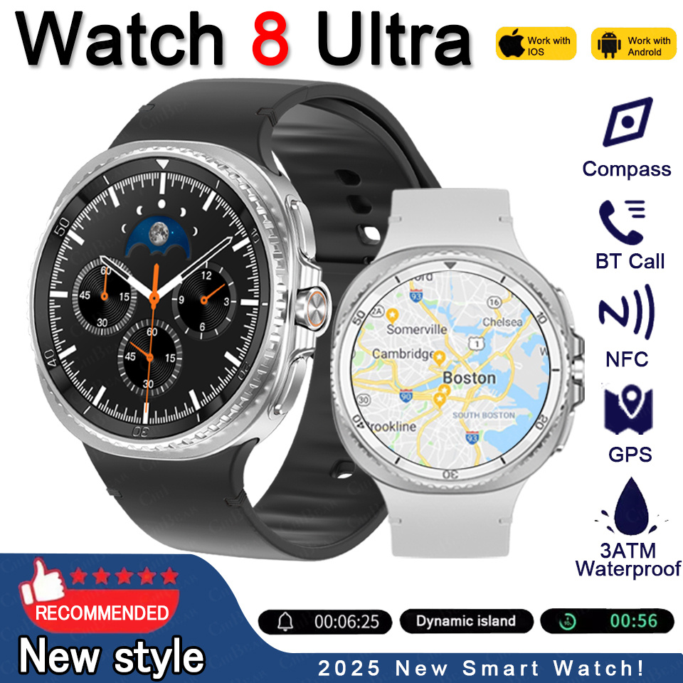 2025 New Watch 8 Ultra Smart Watch Men Bluetooth Call 3D Video Display Sports GPS NFC Compass Blood oxygen Waterproof Smartwatch