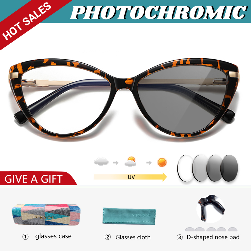 VKYEE Cat Eye Photochromic Anti Blue Ray Reading Glasses Women Myopia Hyperopia Prescription Custom Optical Eyeglasses PFD2111