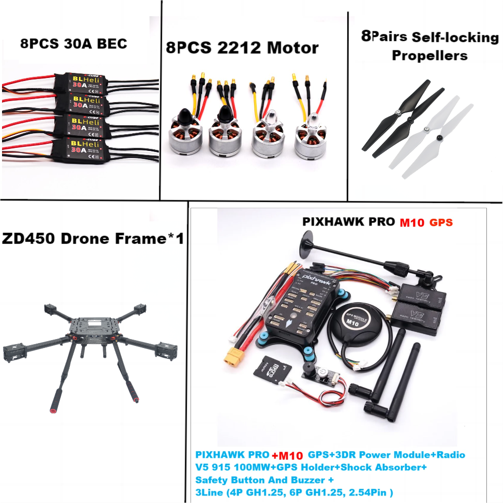 F450 PIXHAWK PRO M10 Dual motor Flight FiberFrame Kit Ardupilot 100MW Radio Telemetry Quadcopter BLHELI 30A ESC 2212 Motor