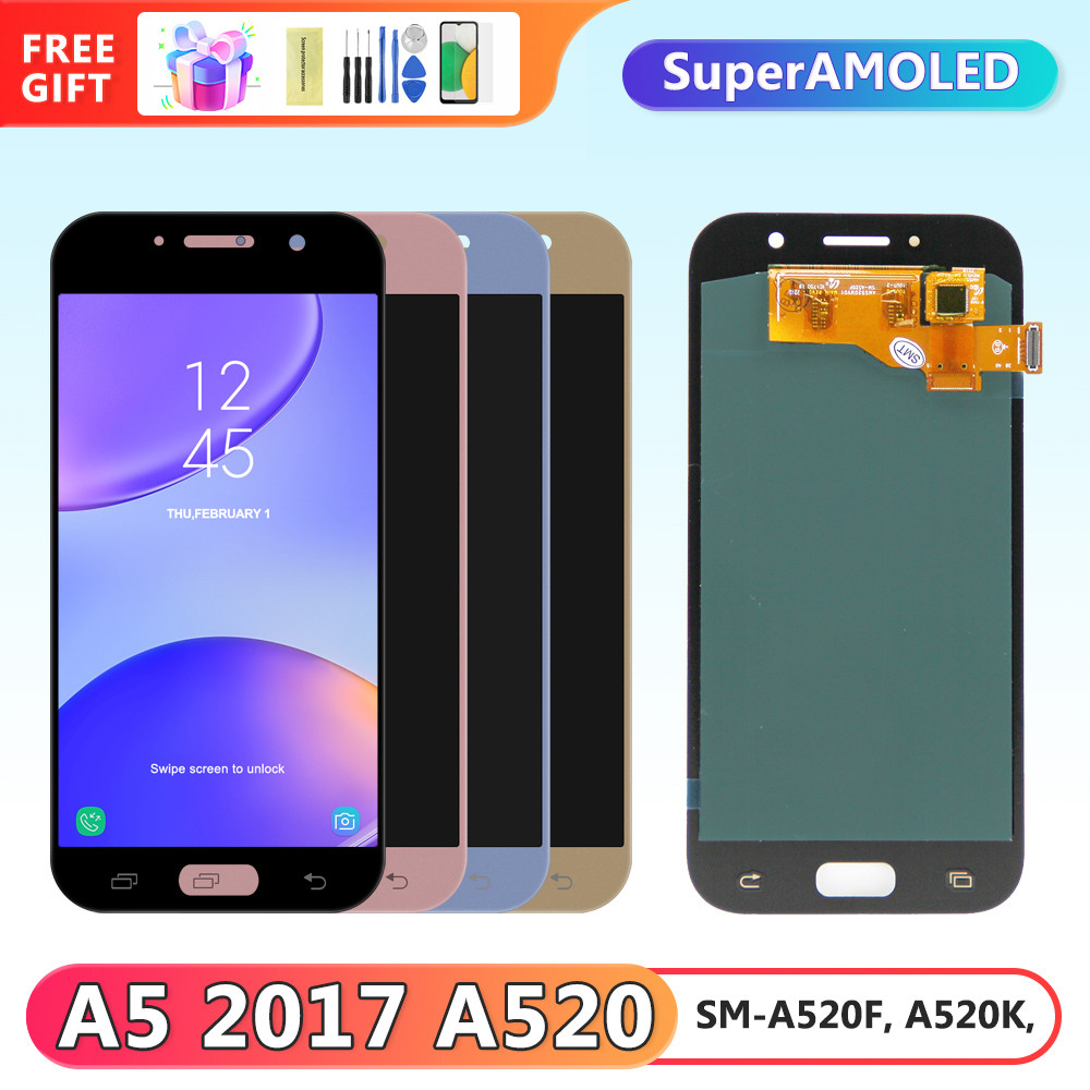 Super AMOLED A520 Display Replacement, for Samsung Galaxy A5 2017 A520 A520F A520K Lcd Display Touch Screen Digitizer Assembly