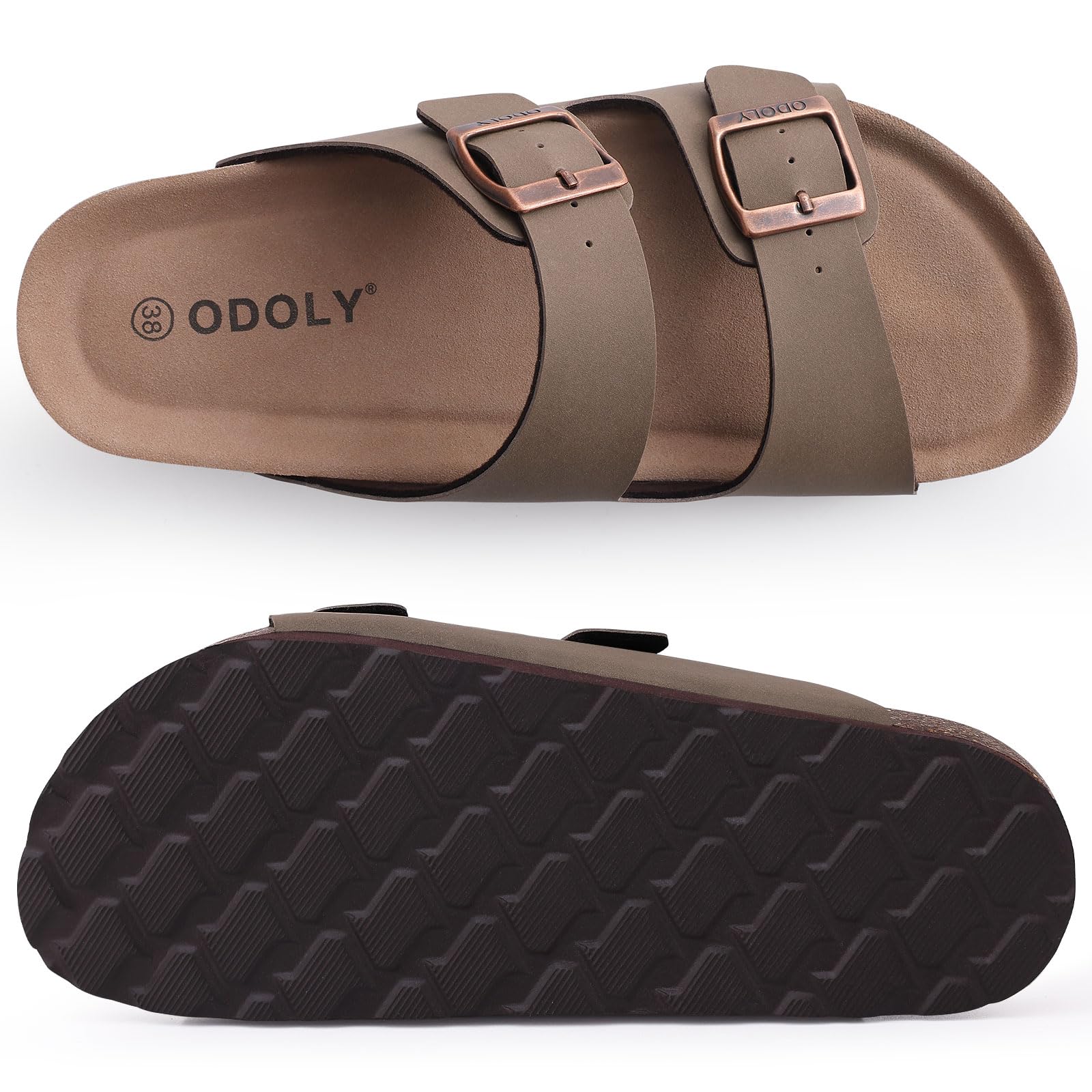 Comwarm Men's Cork Footbed Slides Sandals Arch Support Summer Outdoor Sandals with Adjustable Buckle Leisure Men Leather Slides