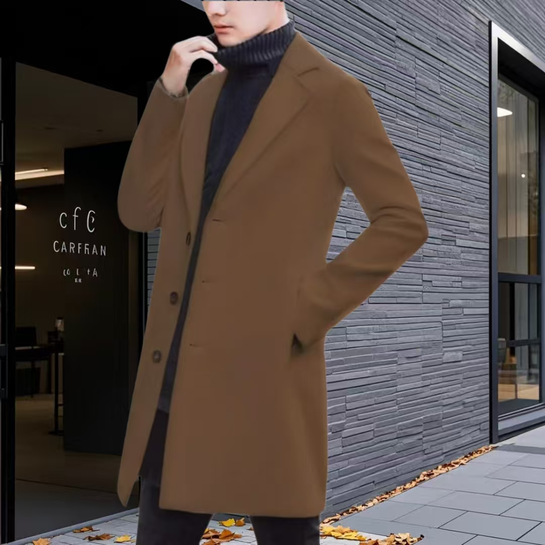 Men's Wool Blend Trench Pea Coat Formal Jacket Peak Lapel Stand Collar Notch Lapels Daily Life Celebrity Style